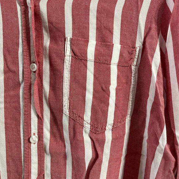 American Eagle Oversize Fit Red and White Stripe Long Sleeve Button Down Blouse - Picture 3 of 8